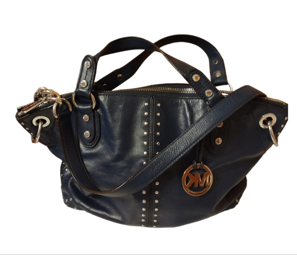 Authentic Michael Kors Uptown Astor Navy Blue Leather Studded Purse